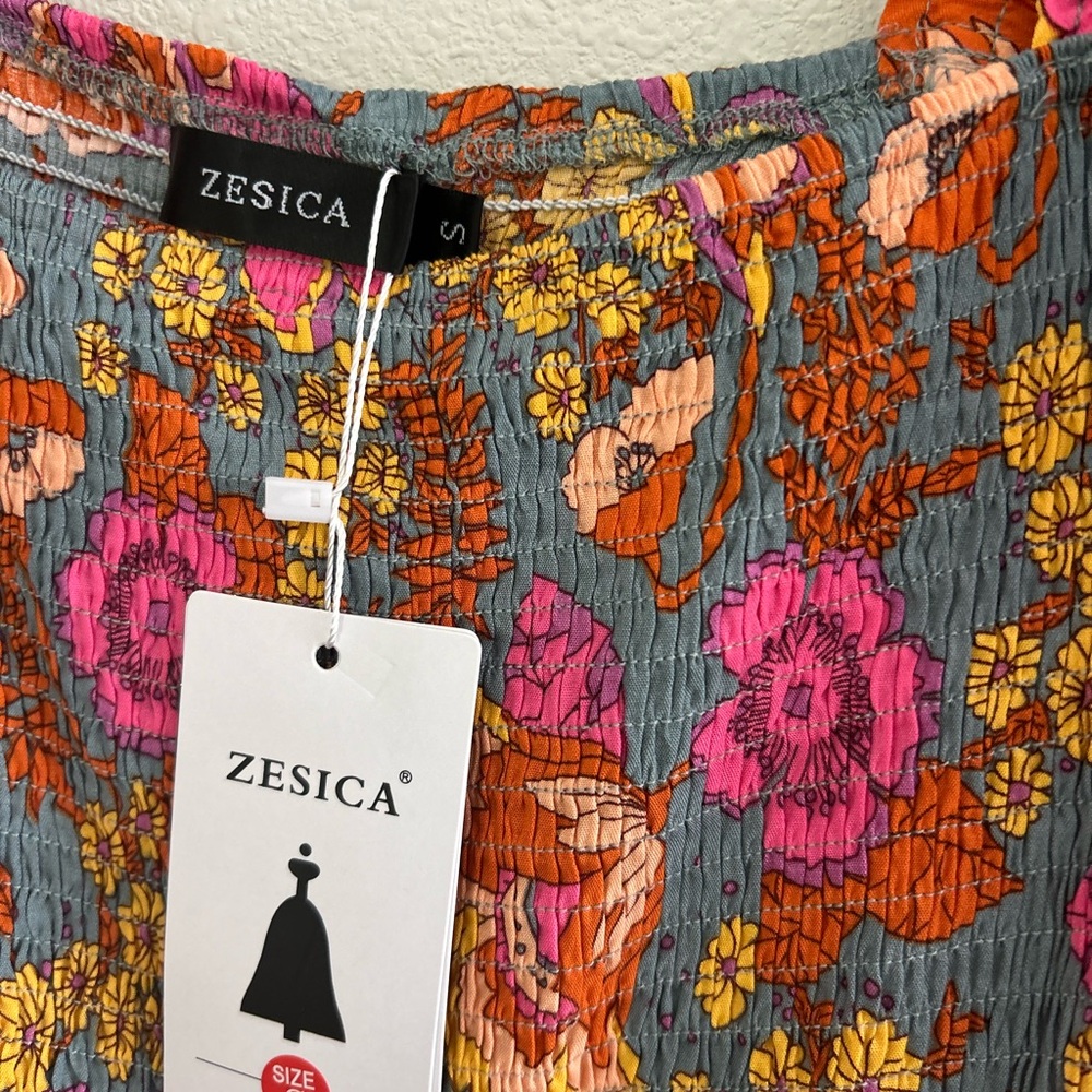 Orange and Pink Puff Sleeve boho Sundress - Picture 6 of 12
